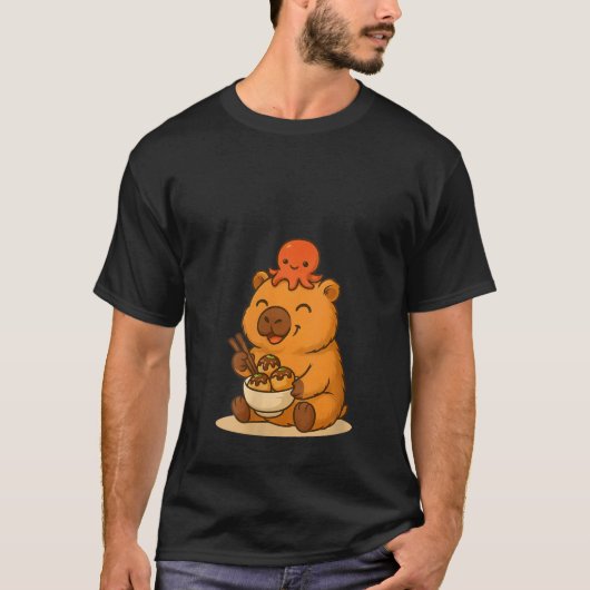 Womens Capybara Eating Takoyaki with Octopus Japan T-shirt (Voorkant)