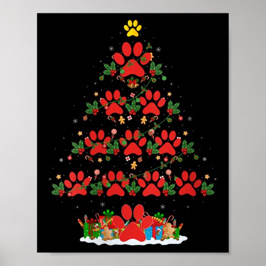 Womens Cat Dog Paw Christmas Tree Pajamas Puppy Do Poster (Voorkant)