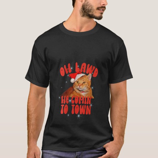 Womens Cat Meme Oh Lawd'Comin'Chonk Kerstmis T-shirt (Voorkant)