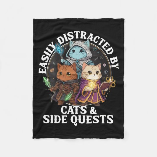 Womens Cats Side Quest Distracted Tabletop Funny S Fleece Deken (Voorkant)