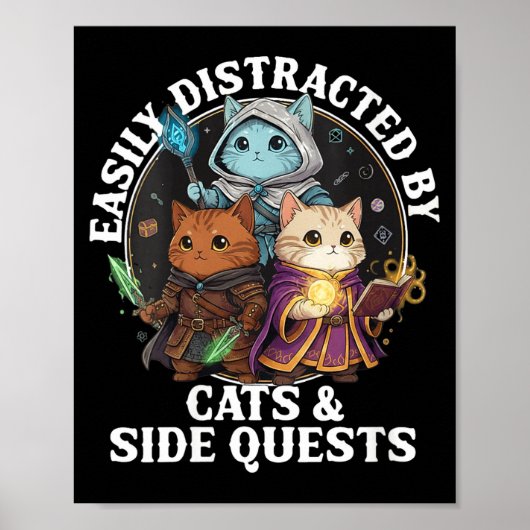 Womens Cats Side Quest Distracted Tabletop Funny S Poster (Voorkant)