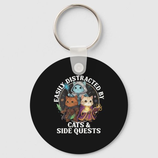Womens Cats Side Quest Distracted Tabletop Funny S Sleutelhanger (Voorkant)