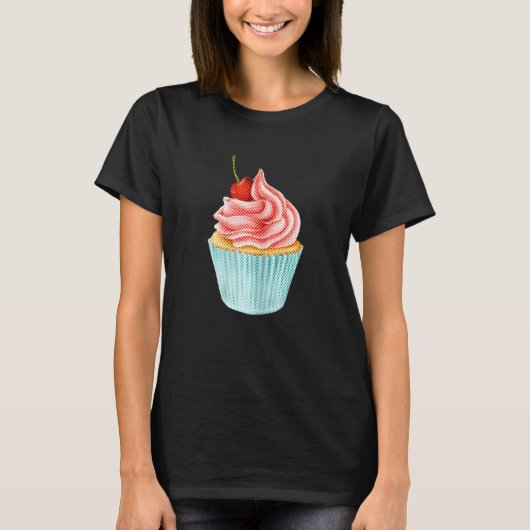 Womens Cherry Cupcake Pop Art T-shirt (Voorkant)