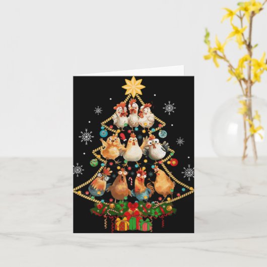 Womens Chicken Christmas Tree Santa Hat Xmas Light Kaart (Gele Bloem)