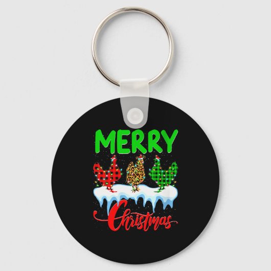 Womens Chicken Merry Christmas Pajamas Leopard Buf Sleutelhanger (Voorkant)