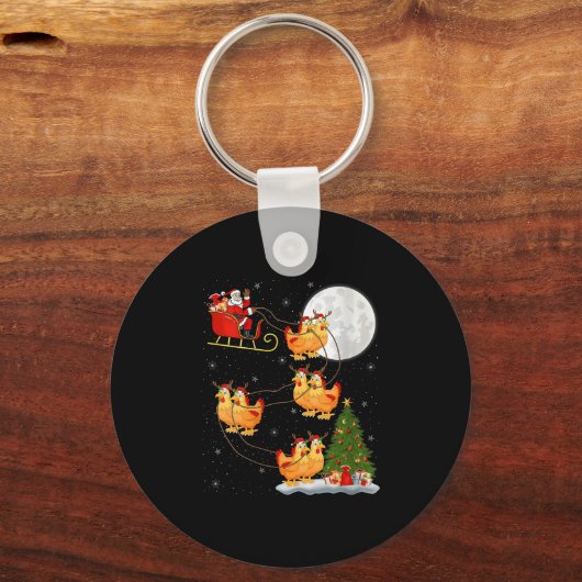 Womens Chicken Santa Sleigh Flying Funny Magical C Sleutelhanger (Voorkant)