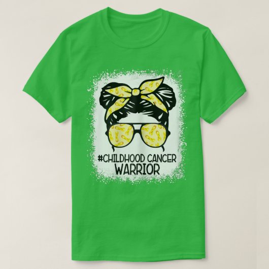 Womens Childhood Cancer Warrior Messy Bun Leopard T-shirt (Design voorkant)