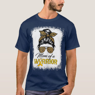 Womens Childhood Cancer Warrior Messy Bun Leopard T-shirt