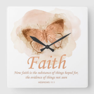 Women's Christian Bible Verse Butterfly: Faith Vierkante Klok