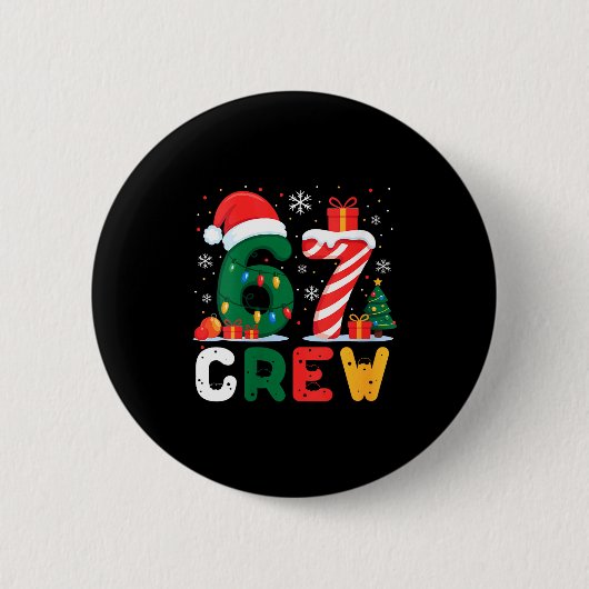 Womens Christmas 67 Crew Brainrot Funny Candy Cane Ronde Button 5,7 Cm (Voorkant)