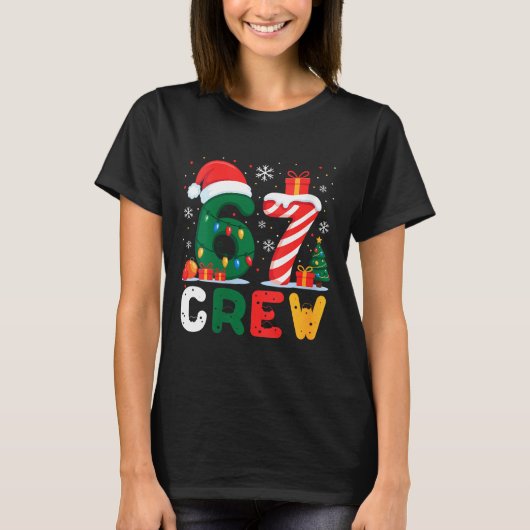 Womens Christmas 67 Crew Brainrot Funny Candy Cane T-shirt (Voorkant)