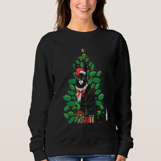 Women's Christmas Black cat Xmas Tree Graphics  1 Trui (Voorkant)