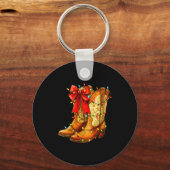 Womens Christmas Coquette Bow Cowgirl Boots Wester Sleutelhanger (Voorkant)