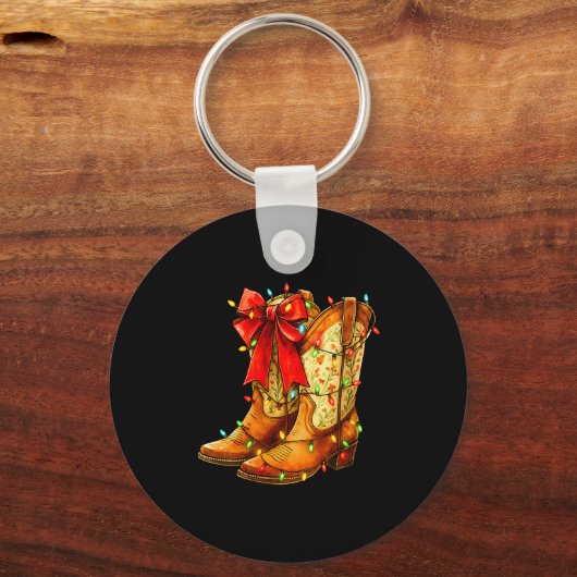 Womens Christmas Coquette Bow Cowgirl Boots Wester Sleutelhanger (Voorkant)