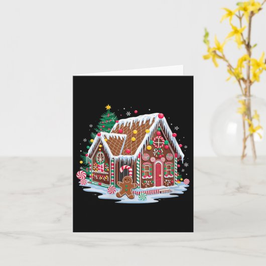 Womens Christmas Gingerbread House Candy Cane X-ma Kaart (Gele Bloem)