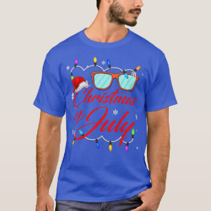 Womens Christmas in July Santa Hat Sunglasses Summ T-shirt