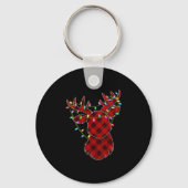 Womens Christmas Red Buffalo Plaid Reindeer Xmas L Sleutelhanger (Voorkant)