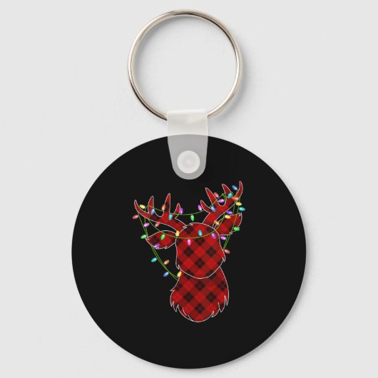 Womens Christmas Red Buffalo Plaid Reindeer Xmas L Sleutelhanger (Voorkant)