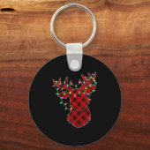 Womens Christmas Red Buffalo Plaid Reindeer Xmas L Sleutelhanger (Voorkant)