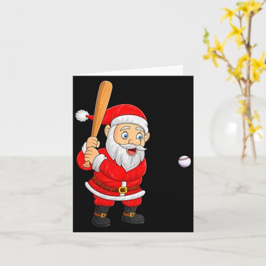 Womens Christmas Santa Playing Baseball Xmas Funny Kaart (Gele Bloem)