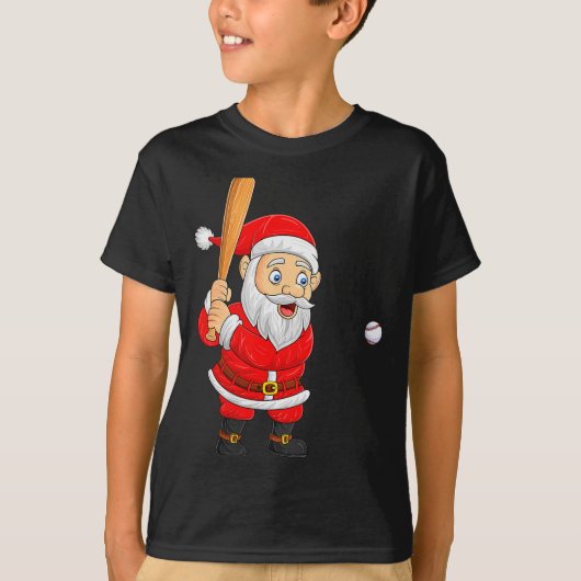 Womens Christmas Santa Playing Baseball Xmas Funny T-shirt (Voorkant)