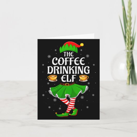 Womens Coffee Drinking Elf Christmas Girls Women E Kaart (Voorkant)
