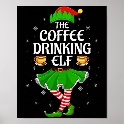 Womens Coffee Drinking Elf Christmas Girls Women E Poster (Voorkant)