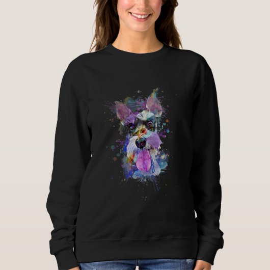 Womens Colorful Schnauzer Dog Design V-Neck Trui (Voorkant)