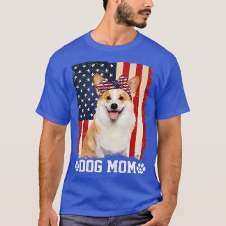 Womens Cool Corgi Dog Mom American Flag Mothers Da T-shirt