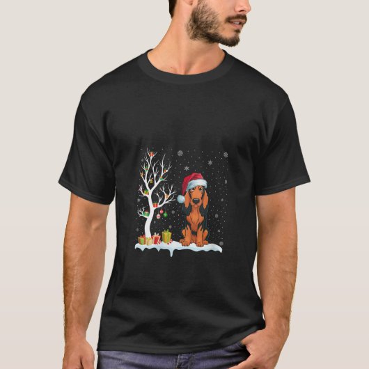 Womens Coonhound Dog Santa Hat Festive Tree Light  T-shirt (Voorkant)