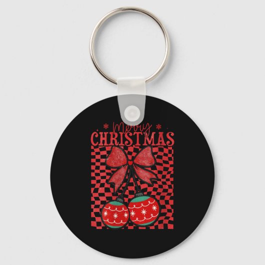 Womens Coquette Bow Christmas Cherries Merry Chris Sleutelhanger (Voorkant)