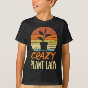 Womens Crazy Plant Lady Sunset Retro Gardening T-shirt