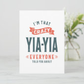 Womens Crazy Yia-Yia Grandma Moederdag Gift Bedankkaart (Staand voorkant)