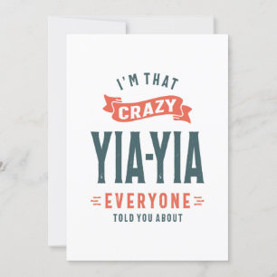 Womens Crazy Yia-Yia Grandma Moederdag Gift Kaart