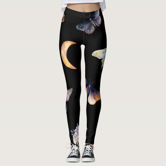 Women's Crystals & Moths Black Fashion Leggings (Voorkant)
