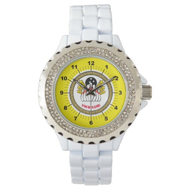 Women's Custom Bowling (naam toevoegen) Strass hor Horloge (Voorkant)