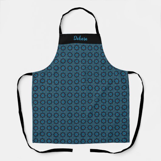 Women's Custom Name Blue Geometric Pattern Apron Schort (Voorkant)