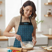 Women's Custom Name Blue Geometric Pattern Apron Schort