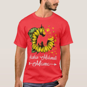 Womens Cute Alaskan Malamute Mama Sunflower Dog Mo T-shirt
