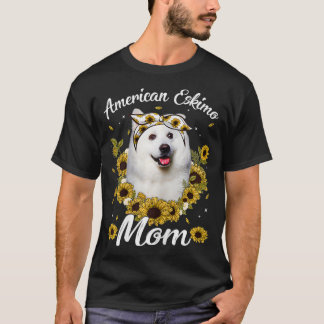 Womens Cute American Eskimo Ma Sunflower Dog mama T-shirt