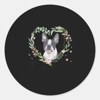 Womens Cute Boston Terrier Mam Flower Hondenliefhe Ronde Sticker