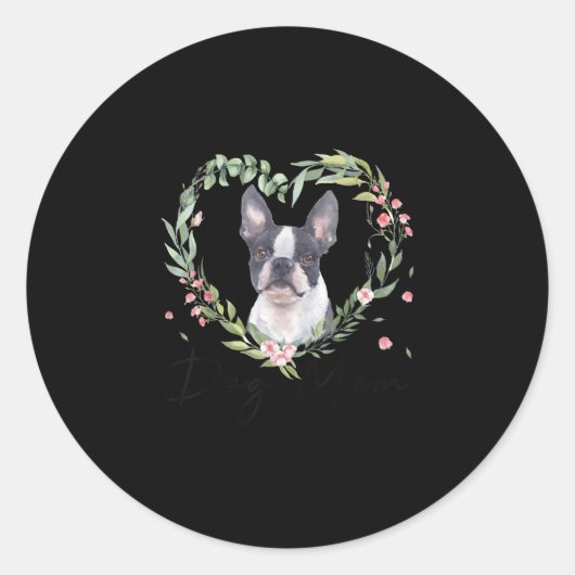 Womens Cute Boston Terrier Mam Flower Hondenliefhe Ronde Sticker (Voorkant)