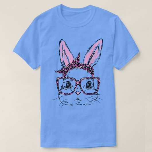 Womens Cute Bunny Face Leopard Glasses Headband Ea T-shirt (Design voorkant)