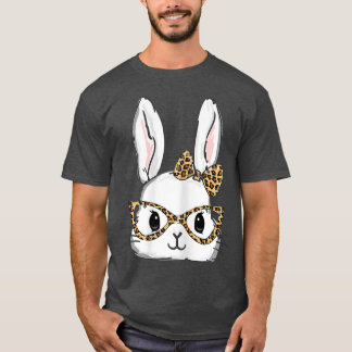 Womens Cute Bunny Face Leopard Glasses Headband Ha T-shirt