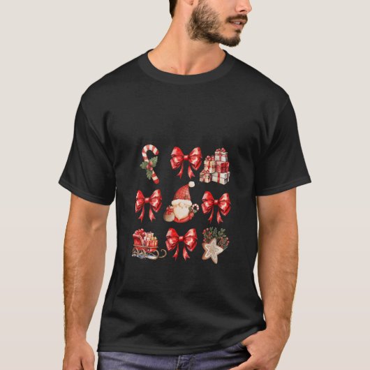 Womens Cute Coquette Bows Christmas Santa Gingerbr T-shirt (Voorkant)