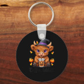 Womens Cute Cow Drinking Coffee Halloween Art V-ne Sleutelhanger (Voorkant)