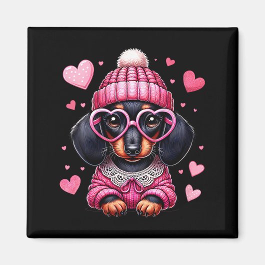 Women's Cute Dachshund Valentines Heart Dog Lover  Magneet (Voorkant)