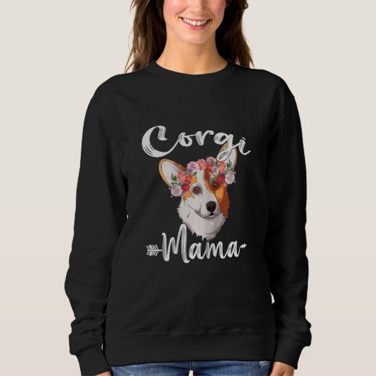 Womens Cute Dog Mam Moederdag Corgi Mama Floral Trui (Voorkant)