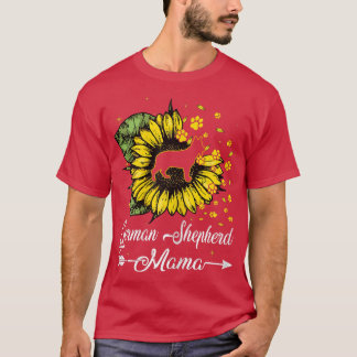 Womens Cute German Shepherd Mama Sunflower Dog Mam T-shirt