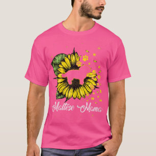 Womens Cute Maltese Mama Sunflower Dog mama Mother T-shirt